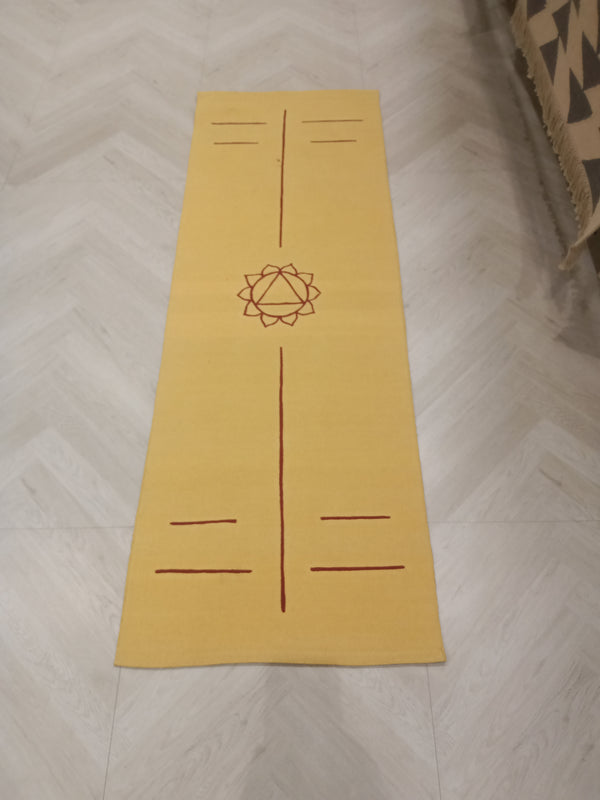 YELLOW COLOR BASED MODERN DESIGN COTTON HAND WOVEN YOGA MAT