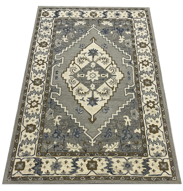 Cream & Grey  Percian Design Loop Pile Carpet