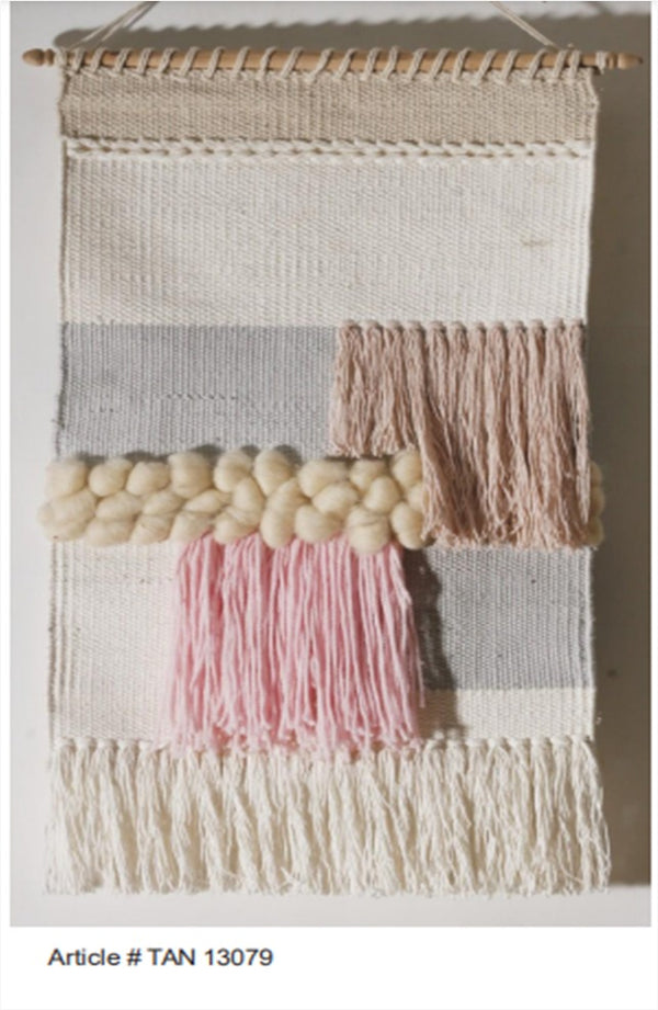 CREAM COLOR BASED MODERN DESIGN HAND WOVEN WOOLEN WALL HANGING