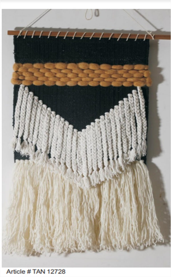 CREAM COLOR BASED MODERN DESIGN HAND WOVEN WOOLEN WALL HANGING