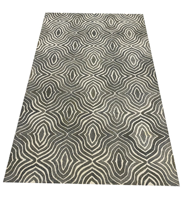 Gray & Cream Color Based Modern Design Hand Tufted Carpet