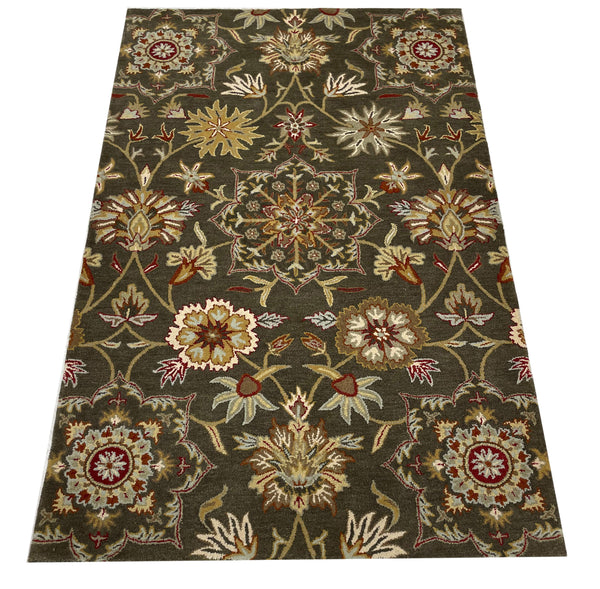 Brown Color Based Floral Design Modern Hand Tufted Carpet
