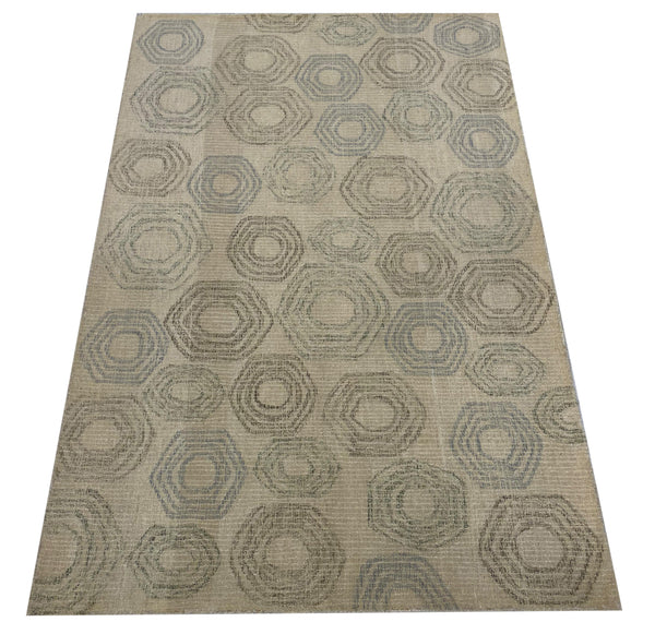 Cream & Multi Color Bsed Loop Pile Modern  Design Hand Tufted Carpet